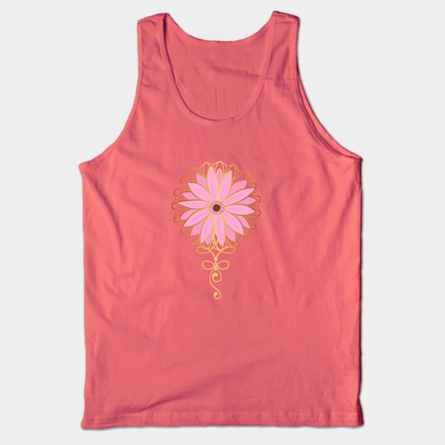 Golden Garden Mandala And Pink Gerber Daisy Tank Top by LittleBunnySunshine